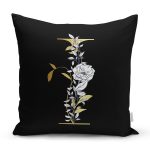 - Rh-K9697-Gorsel1 - Realhomes Siyah Zemin Beyaz Gül Motifli Gold I Harfi Özel Tasarım Dijital Baskılı Yastık Kırlent Kılıfı Realhomes