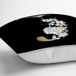 - Rh-K9698-Gorsel3 - Realhomes Siyah Zemin Beyaz Gül Motifli Gold J Harfi Özel Tasarım Dijital Baskılı Yastık Kırlent Kılıfı Realhomes