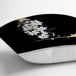 - Rh-K9700-Gorsel3 - Realhomes  Siyah Zemin Beyaz Gül Motifli Gold L Harfi Özel Tasarım Dijital Baskılı Yastık Kırlent Kılıfı Realhomes