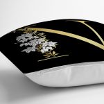 Siyah Zemin Beyaz Gül Motifli Gold N Harfi Özel Tasarım Dijital Baskılı Yastık Kırlent Kılıfı Realhomes