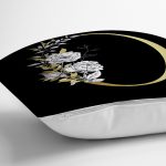 Siyah Zemin Beyaz Gül Motifli Gold O Harfi Özel Tasarım Dijital Baskılı Yastık Kırlent Kılıfı Realhomes