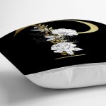 Siyah Zemin Beyaz Gül Motifli Gold P Harfi Özel Tasarım Dijital Baskılı Yastık Kırlent Kılıfı Realhomes