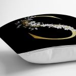 Siyah Zemin Beyaz Gül Motifli Gold S Harfi Özel Tasarım Dijital Baskılı Yastık Kırlent Kılıfı Realhomes