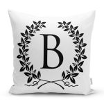 - Rh-K9720-Gorsel1 - Realhomes Siyah Beyaz Çelenkli B Harfi Özel Tasarım Dijital Baskılı Yastık Kırlent Kılıfı Realhomes