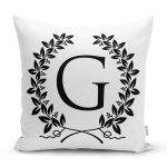 Siyah Beyaz Çelenkli G Harfi Özel Tasarım Dijital Baskılı Yastık Kırlent Kılıfı Realhomes