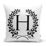 Siyah Beyaz Çelenkli H Harfi Özel Tasarım Dijital Baskılı Yastık Kırlent Kılıfı Realhomes
