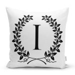 - Rh-K9729-Gorsel1 - Realhomes Siyah Beyaz Çelenkli I Harfi Özel Tasarım Dijital Baskılı Yastık Kırlent Kılıfı Realhomes