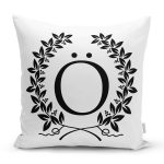 Siyah Beyaz Çelenkli Ö Harfi Özel Tasarım Dijital Baskılı Yastık Kırlent Kılıfı Realhomes