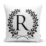 Siyah Beyaz Çelenkli R Harfi Özel Tasarım Dijital Baskılı Yastık Kırlent Kılıfı Realhomes