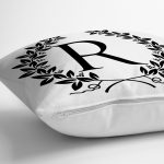 Siyah Beyaz Çelenkli R Harfi Özel Tasarım Dijital Baskılı Yastık Kırlent Kılıfı Realhomes