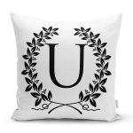 Siyah Beyaz Çelenkli U Harfi Özel Tasarım Dijital Baskılı Yastık Kırlent Kılıfı Realhomes