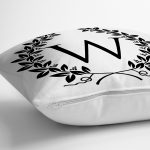 - Rh-K9746-Gorsel3 - Realhomes  Siyah Beyaz Çelenkli W Harfi Özel Tasarım Dijital Baskılı Yastık Kırlent Kılıfı Realhomes