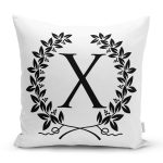 Siyah Beyaz Çelenkli X Harfi Özel Tasarım Dijital Baskılı Yastık Kırlent Kılıfı Realhomes