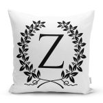 - Rh-K9749-Gorsel1 - Realhomes Siyah Beyaz Çelenkli Z Harfi Özel Tasarım Dijital Baskılı Yastık Kırlent Kılıfı Realhomes