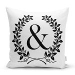 Siyah Beyaz Çelenkli & Harfi Özel Tasarım Dijital Baskılı Yastık Kırlent Kılıfı Realhomes
