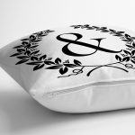 Siyah Beyaz Çelenkli & Harfi Özel Tasarım Dijital Baskılı Yastık Kırlent Kılıfı Realhomes