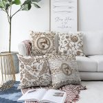 - Sonil-K4luset738-Gorsel1 - Realhomes 4'lü Beyaz Zemin Etnik Kara Kalem Çizimli Dijital Baskılı Modern Şönil Kırlent Kılıfı Seti Realhomes