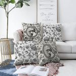 4'lü Beyaz Zemin Etnik Kara Kalem Çizimli Dijital Baskılı Modern Şönil Kırlent Kılıfı Seti Realhomes