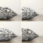 4'lü Beyaz Zemin Etnik Kara Kalem Çizimli Dijital Baskılı Modern Şönil Kırlent Kılıfı Seti Realhomes