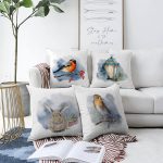 4'lü Beyaz Zemin Suluboya Üzerinde Hayvan Tasarımlı Dijital Baskılı Modern Şönil Kırlent Kılıfı Seti Realhomes