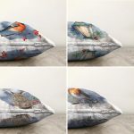 4'lü Beyaz Zemin Suluboya Üzerinde Hayvan Tasarımlı Dijital Baskılı Modern Şönil Kırlent Kılıfı Seti Realhomes