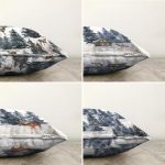 4'lü Özel Tasarım Geyikler & Çam Ağacı Motifli Dijital Baskılı Modern Şönil Kırlent Kılıfı Seti Realhomes