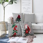 - Sonil-K4luset751-Gorsel1 - Realhomes  4'lü Gri Ekose Zeminli Kuş Tasarımlı Dijital Baskılı Modern Şönil Kırlent Kılıfı Seti Realhomes