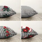 - Sonil-K4luset751-Gorsel2 - Realhomes  4'lü Gri Ekose Zeminli Kuş Tasarımlı Dijital Baskılı Modern Şönil Kırlent Kılıfı Seti Realhomes