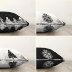 - Sonil-K4luset754-Gorsel2 - Realhomes 4'lü Siyah Beyaz Çam Ağacı & Kozalak Tasarımlı Dijital Baskılı Modern Şönil Kırlent Kılıfı Seti Realhomes