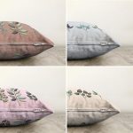 - Sonil-K4luset755-Gorsel2 - Realhomes  4'lü Renkli Zemin Yaprak Dalları Özel Tasarım Dijital Baskılı Modern Şönil Kırlent Kılıfı Seti Realhomes