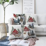 - Sonil-K4luset761-Gorsel1 - Realhomes  4'lü Bağ Evi Özel Tasarım Kış Temalı Dijital Baskılı Modern Şönil Kırlent Kılıfı Seti Realhomes