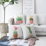 4'lü Sevimli Saksılı Kaktüs Tasarımlı Dijital Baskılı Modern Şönil Kırlent Kılıfı Seti Realhomes