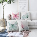 - Sonil-K4luset774-Gorsel1 - Realhomes 4'lü Renkli Suluboya Kelebek Çizimli Dijital Baskılı Modern Şönil Kırlent Kılıfı Seti Realhomes