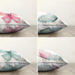 - Sonil-K4luset774-Gorsel2 - Realhomes 4'lü Renkli Suluboya Kelebek Çizimli Dijital Baskılı Modern Şönil Kırlent Kılıfı Seti Realhomes