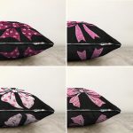 - Sonil-K4luset776-Gorsel2 - Realhomes  4'lü Siyah Zemin Pembe Kurdele Tasarımlı Dijital Baskılı Modern Şönil Kırlent Kılıfı Seti Realhomes