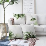 4'lü Beyaz Zemin Yeşil Tropik Yaprak Motifli Dijital Baskılı Modern Şönil Kırlent Kılıfı Seti Realhomes