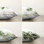4'lü Beyaz Zemin Yeşil Tropik Yaprak Motifli Dijital Baskılı Modern Şönil Kırlent Kılıfı Seti Realhomes