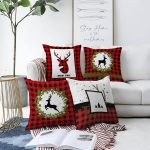 - Sonil-K4luset780-Gorsel1 - Realhomes 4'lü Kırmızı Ekose Mery Christmas Özel Tasarımlı Dijital Baskılı Modern Şönil Kırlent Kılıfı Seti Realhomes