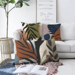 - Sonil-K4luset784-Gorsel1 - Realhomes  4'lü Özel Tasarım İnce Dal Yaprakları Dijital Baskılı Modern Şönil Kırlent Kılıfı Seti Realhomes