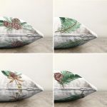 - Sonil-K4luset793-Gorsel2 - Realhomes  4'lü Kozalaklı Yaprak Tasarımlı Dijital Baskılı Modern Şönil Kırlent Kılıfı Seti Realhomes