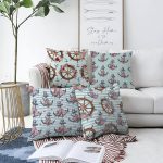 4'lü Mavi Zemin Dümen & Çapa Motifli Dijital Baskılı Modern Şönil Kırlent Kılıfı Seti Realhomes