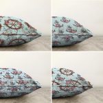 4'lü Mavi Zemin Dümen & Çapa Motifli Dijital Baskılı Modern Şönil Kırlent Kılıfı Seti Realhomes