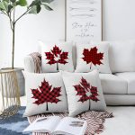 - Sonil-K4luset806-Gorsel1 - Realhomes  4'lü Ekose Yaprak Tasarımlı Dijital Baskılı Modern Şönil Kırlent Kılıfı Seti Realhomes