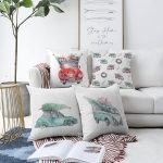 4'lü Çam Ağaçlı Araba Desenli Dijital Baskılı Modern Şönil Kırlent Kılıfı Seti Realhomes