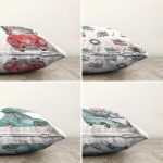 4'lü Çam Ağaçlı Araba Desenli Dijital Baskılı Modern Şönil Kırlent Kılıfı Seti Realhomes