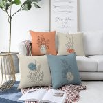 - Sonil-K4luset821-Gorsel1 - Realhomes  4'lü Renkli Zemin Deniz Yosunu Çizimli Dijital Baskılı Modern Şönil Kırlent Kılıfı Seti Realhomes