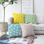 4'lü Renkli Zemin Papatya Tasarımlı Dijital Baskılı Modern Şönil Kırlent Kılıfı Seti Realhomes