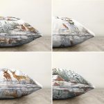 - Sonil-K4luset855-Gorsel2 - Realhomes  4'lü Geyikli Bağ Evi Kış Temalı Dijital Baskılı Modern Şönil Kırlent Kılıfı Seti Realhomes