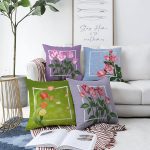 4'lü Renkli Zemin Gül Demetleri Özel Tasarım Dijital Baskılı Modern Şönil Kırlent Kılıfı Seti Realhomes