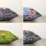 4'lü Renkli Zemin Gül Demetleri Özel Tasarım Dijital Baskılı Modern Şönil Kırlent Kılıfı Seti Realhomes